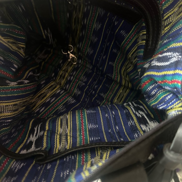 Maria's Artisan Shop Aurora Bag tan/purple/blue butterfly huipil CDB - Picture 6 of 7